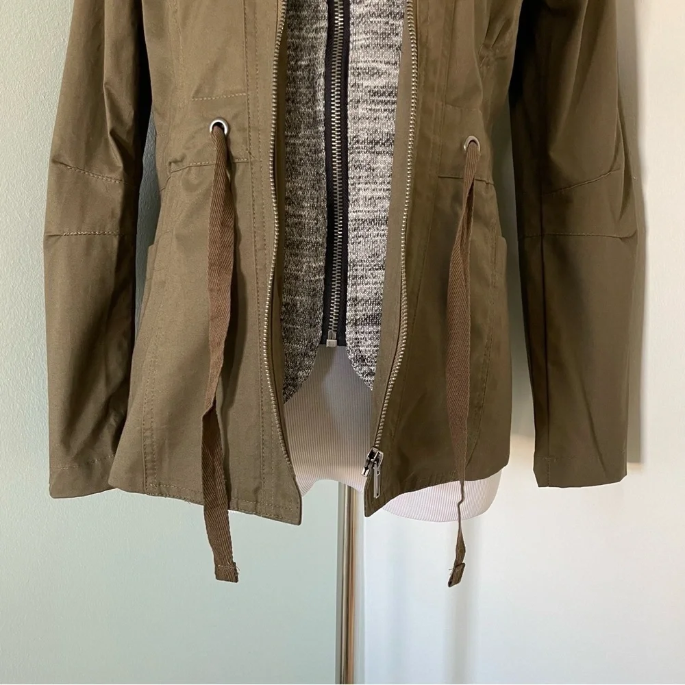 Love Tree Women’s Hooded Double Zip Army Green Utility Jacket Size Small - Picture 5 of 13